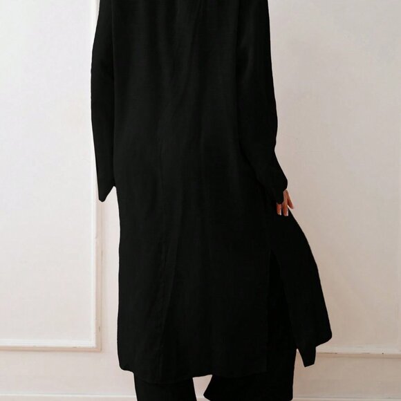 Black Women's Long Sleeve Loose Casual Kimono - Picture 3 of 6